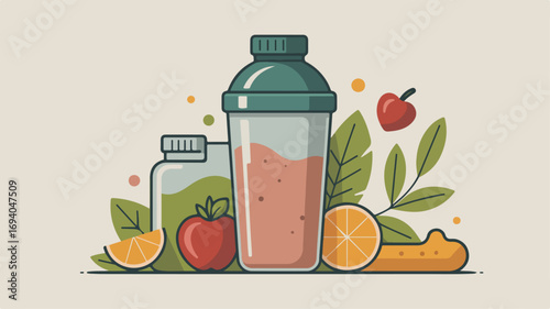Healthy smoothie with fruits and leaves