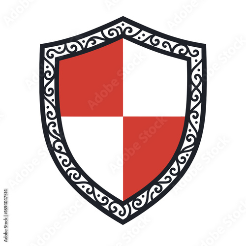 Medieval Shield Emblem: Red and White Checkered Heraldry Graphic Free Download Medieval Shield Emblem: Red and White Checkered Heraldry Graphic - GFXLoad