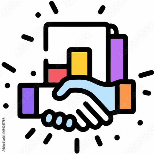 Business handshake with bar chart illustration for collaboration