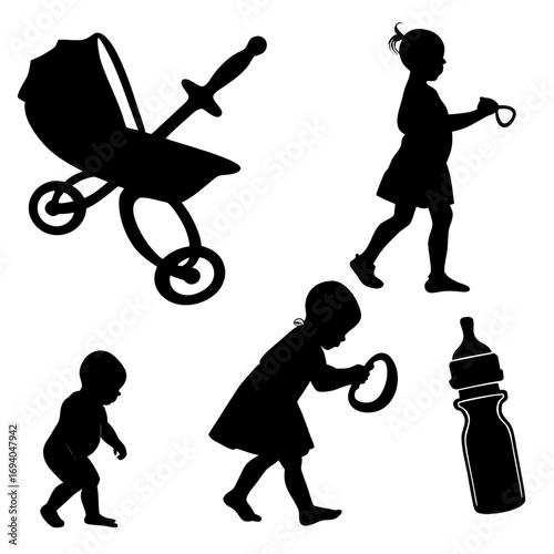 Baby toddler objects and figures stroller baby bottle