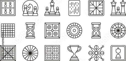 Board Game Icons Chess, Timer, Trophy, Target, Pieces Vector Illustration Isolate on White Background