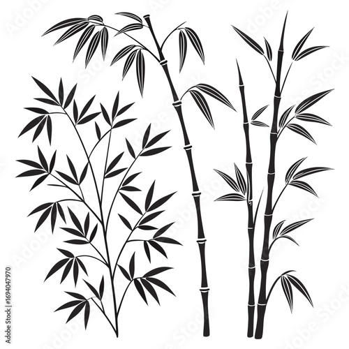 Bamboo stalks and leaves silhouette black