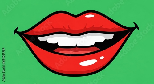 Wallpaper Mural Cartoon Wide Smile with Red Lips and White Teeth on Green Background Torontodigital.ca