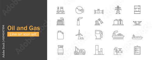 Oil and Gas icon set line art style vector template