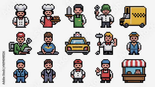 Pixel Art Characters and Vehicles Scene