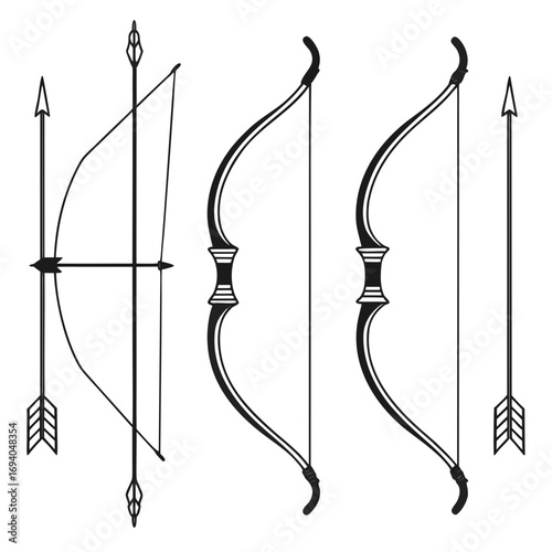 Black bow and arrow silhouettes weapon