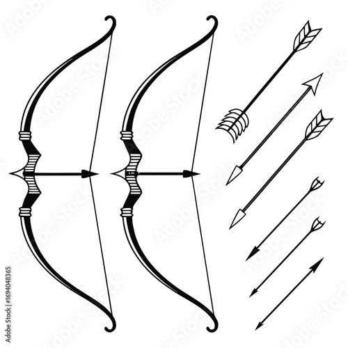 Black bows and arrows collection archery weapon
