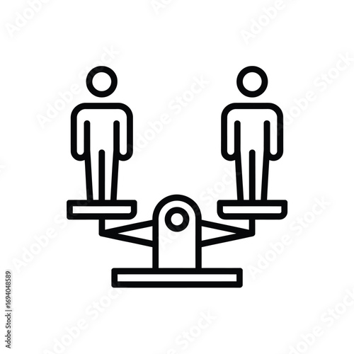 Two figures balanced on a simple scale icon