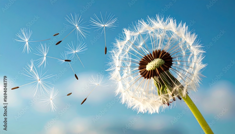 Obraz premium Dandelion seed dispersal