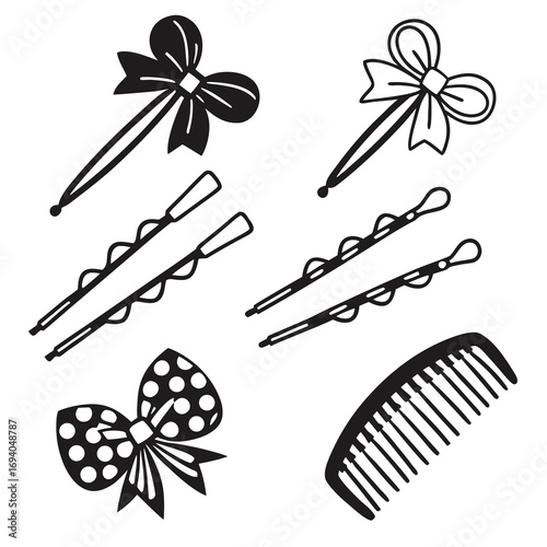 Black hair accessories collection bows bobby pins
