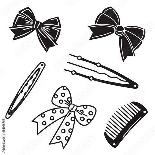 Black hair accessories collection bows hair clips