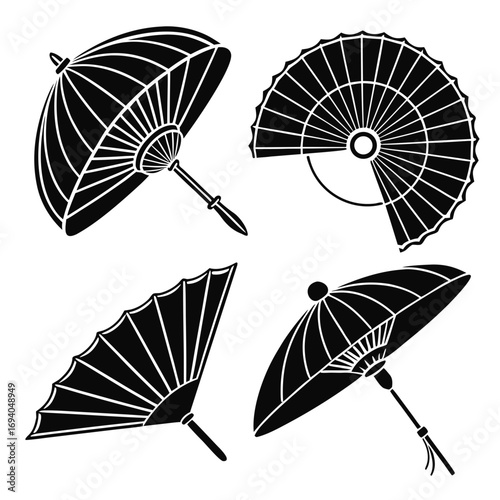 Black japanese fans and umbrellas folding umbrella