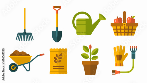 Gardening tools and supplies collection for planting and yard work