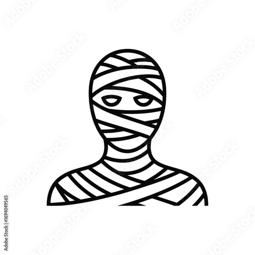 Simple line art icon of a bandaged mummy head and shoulders