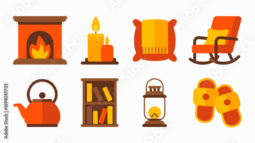 Cozy Home Fireplace Candle Pillow Armchair Book Lantern Slippers