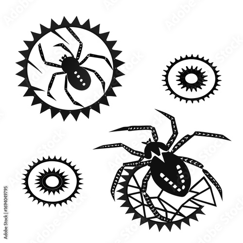 Black spiders and gears mechanical insect