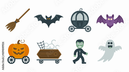 Halloween themed cartoon icons for spooky decorations
