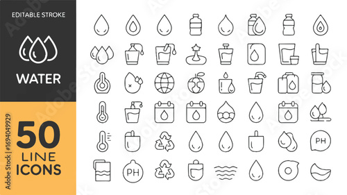 50 Editable Water Icons Drops, Bottles, Faucets, and More