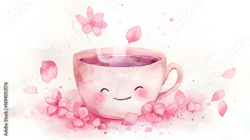 watercolor painting kawaii cute rose tea cup