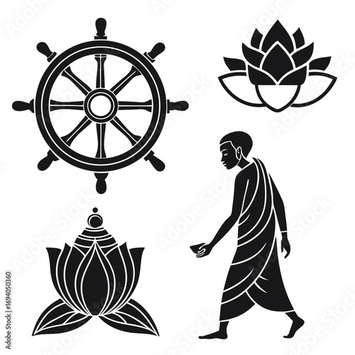 Buddhist symbols dharma wheel lotus monk buddhism lotus flower