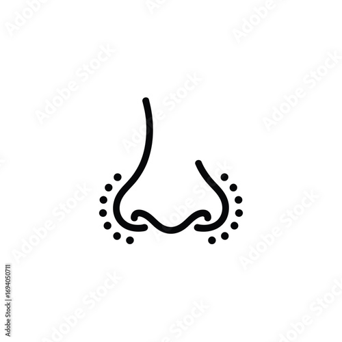 Minimalist line art icon of a human nose with dot accents