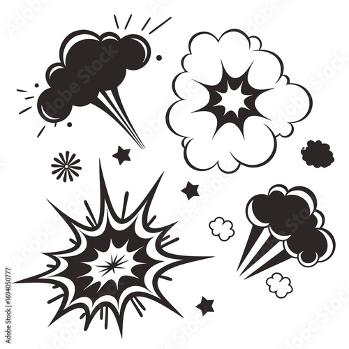 Cartoon explosion sound effect shapes comic boom