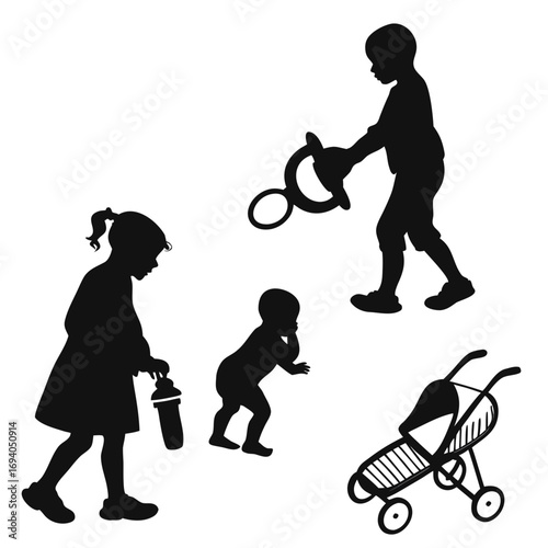 Children and baby items silhouettes toddler girl