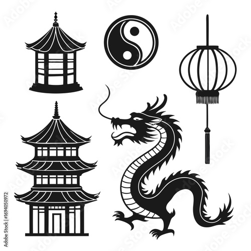 Chinese dragon pagodas yin yang lantern yin yang symbol
