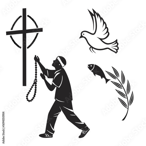 Christian iconography silhouette collection cross rosary