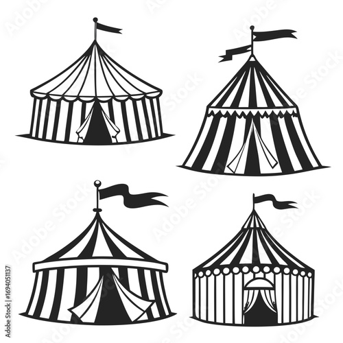 Circus tents flags silhouettes banner