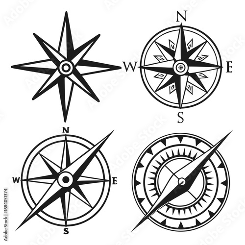 Compass rose and directional arrow icons navigation