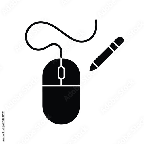 Computer mouse and stylus icon for digital art and design