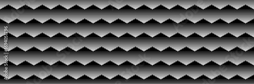 horizontal seamless black lined art triangle and hexagon pattern for design and background.