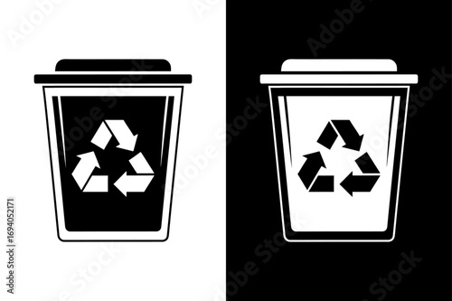 Eco-Friendly Waste Bin Icon Isolated Black and White.