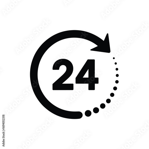 Circular arrow indicating 24 hour service or time