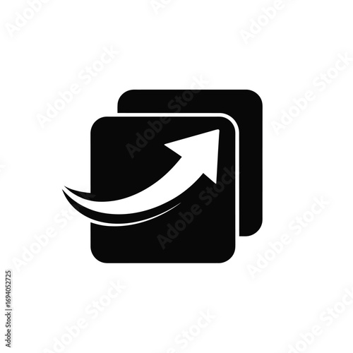 Black arrow emerging from stacked squares icon