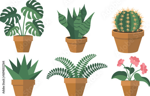 Potted Plants Illustration – Indoor Houseplants and Succulents Vector Illustration Isolate on White Background