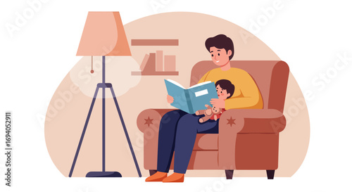 Father reading a book to his baby son.