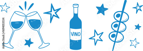 Wine Bottle and Star Pattern Vector – Minimal Celebration Illustration
