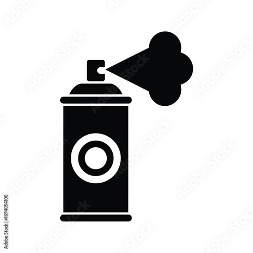 Black and white icon of a spray can emitting a cloud of mist
