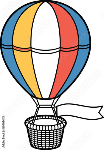 hot air balloon Whimsical colorful panels and basket ready for adventure vector