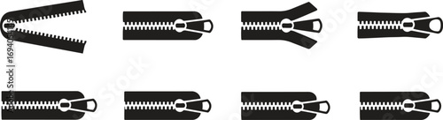 Zipper Silhouette Icon Set – Clothing, Fashion, Sewing, and Textile Vector Design