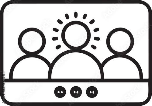 group video conference icon with outline design showing online meeting and chat