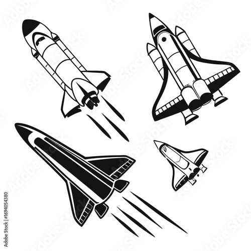 Four spacecraft launching into space shuttle rocket