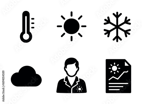 Weather icons set: thermometer, sun, snowflake, cloud, forecaster, weather report