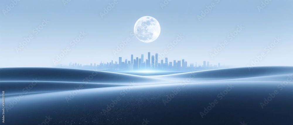 Fototapeta premium Moonlit Desert and City Silhouette