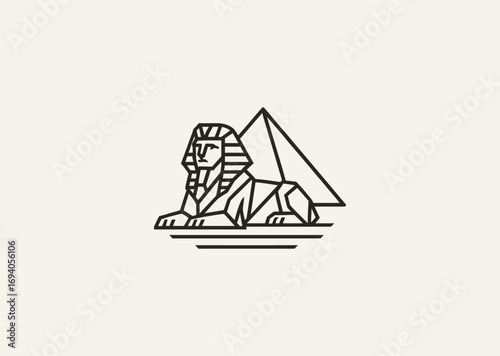 A geometric style line art Sphinx pyramid logo, symbolizing mystery, guardianship, and ancient wisdom