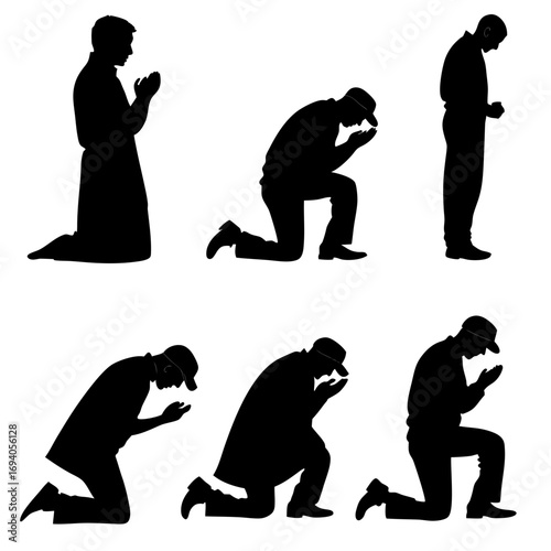 Islamic prayer postures silhouettes muslim