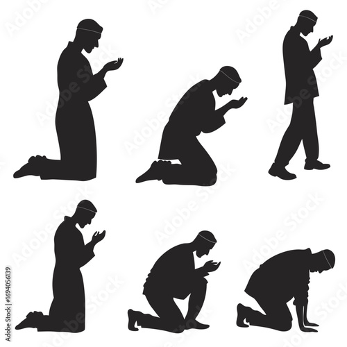 Islamic prayer postures silhouettes muslim