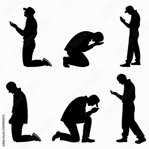 Islamic prayer postures silhouettes worship devotion